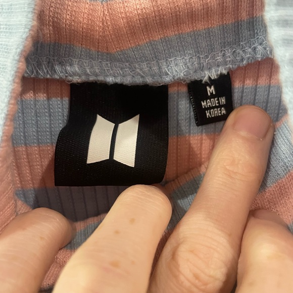 BTS KPop Boy with Luv Mockneck Cotton Candy Stripe Ribbed Long Sleeve Top M - Picture 4 of 4